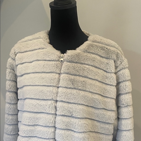 Gray Faux Fur Striped Jacket so soft like new - Picture 2 of 2